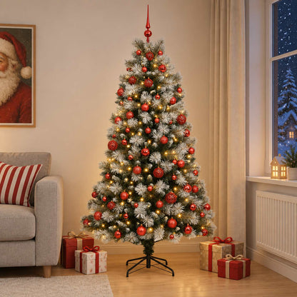 vidaXL Artificial Hinged Christmas Tree with Baubles 180 cm 300 LEDs 1