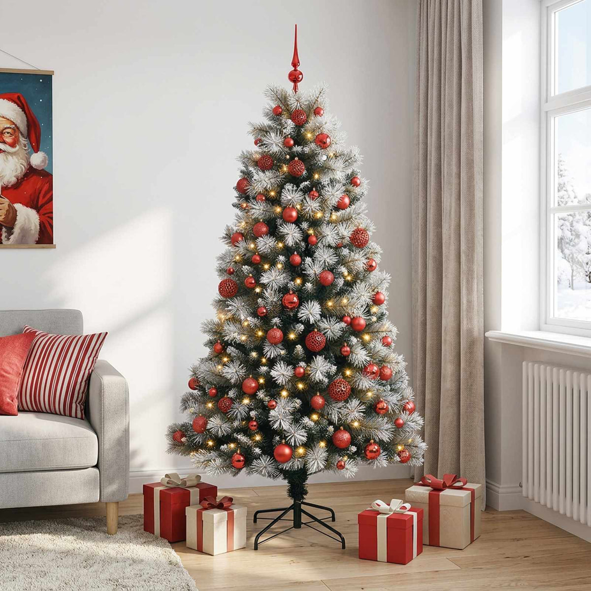 vidaXL Artificial Hinged Christmas Tree with Baubles 180 cm 300 LEDs 3