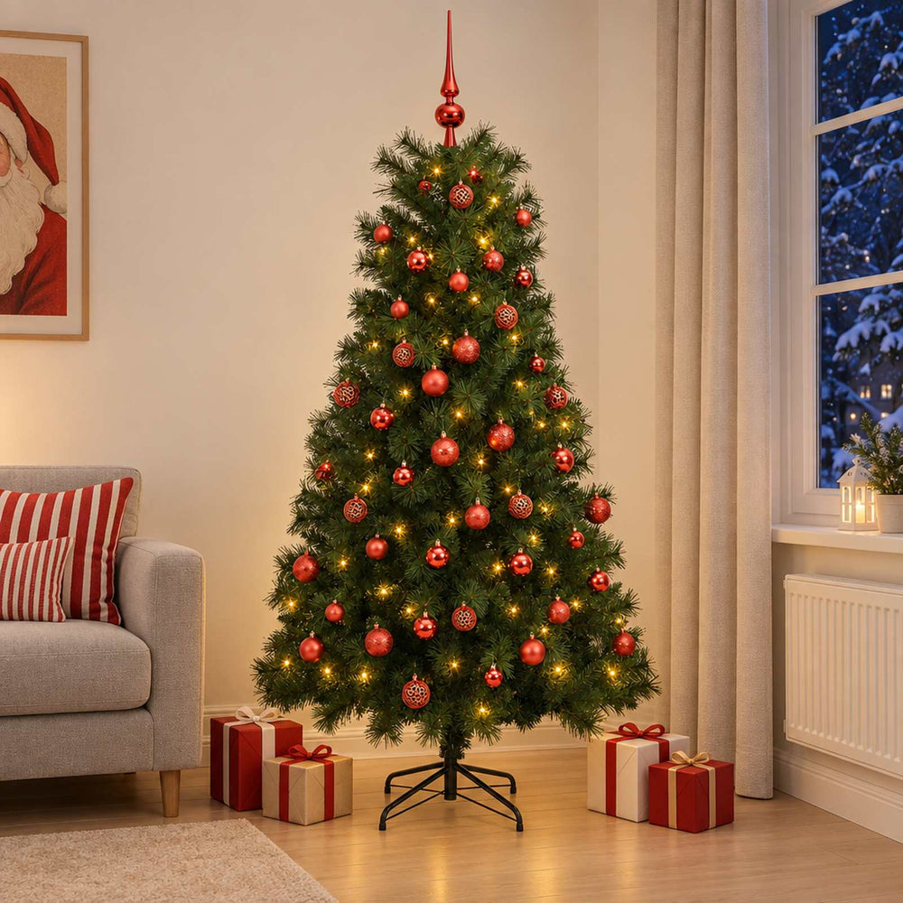 vidaXL Artificial Hinged Christmas Tree with Baubles 180 cm 300 LEDs