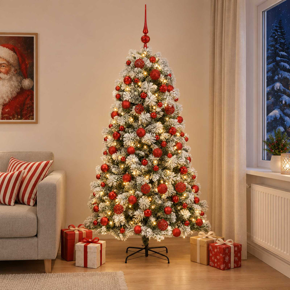 vidaXL Artificial Hinged Christmas Tree with Baubles 210 cm 300 LEDs