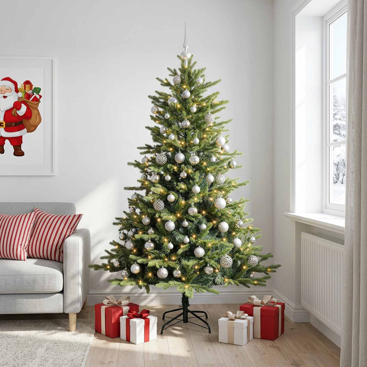 vidaXL Artificial Christmas Tree with Bauble 210 cm 300 LEDs 1