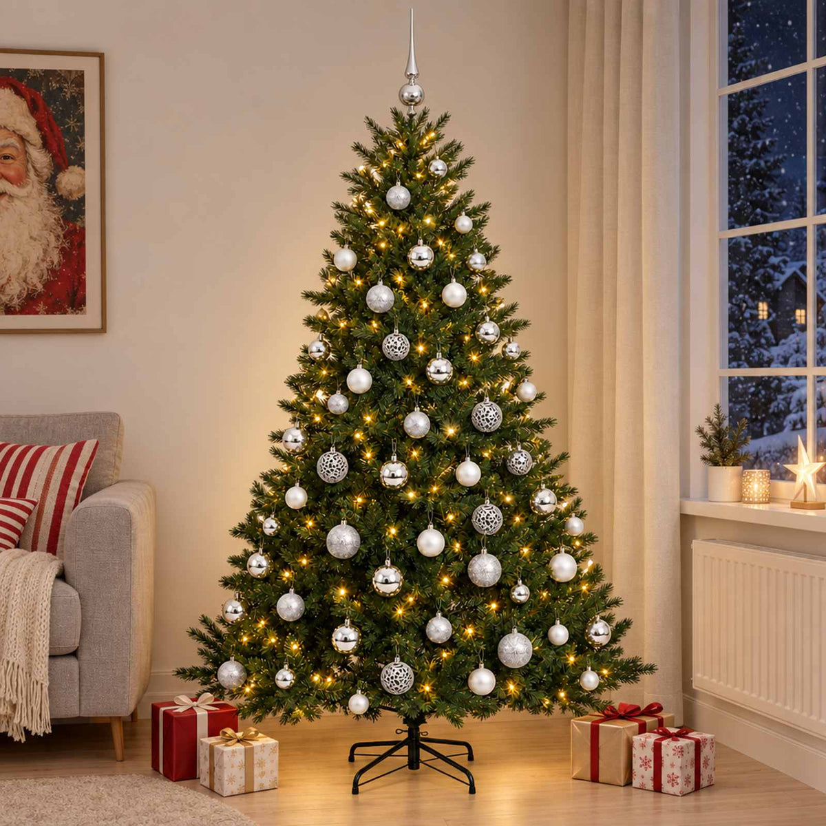 vidaXL Artificial Christmas Tree with Bauble 240 cm 300 LEDs 1