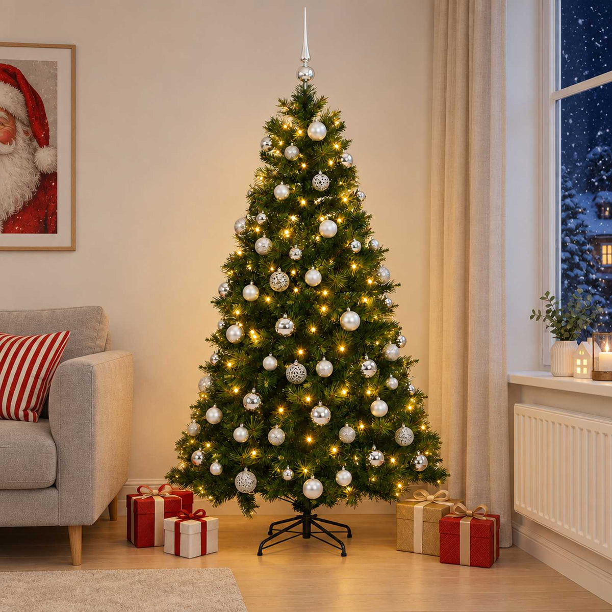 vidaXL Artificial Christmas Tree with Bauble 180 cm 300 LEDs 1