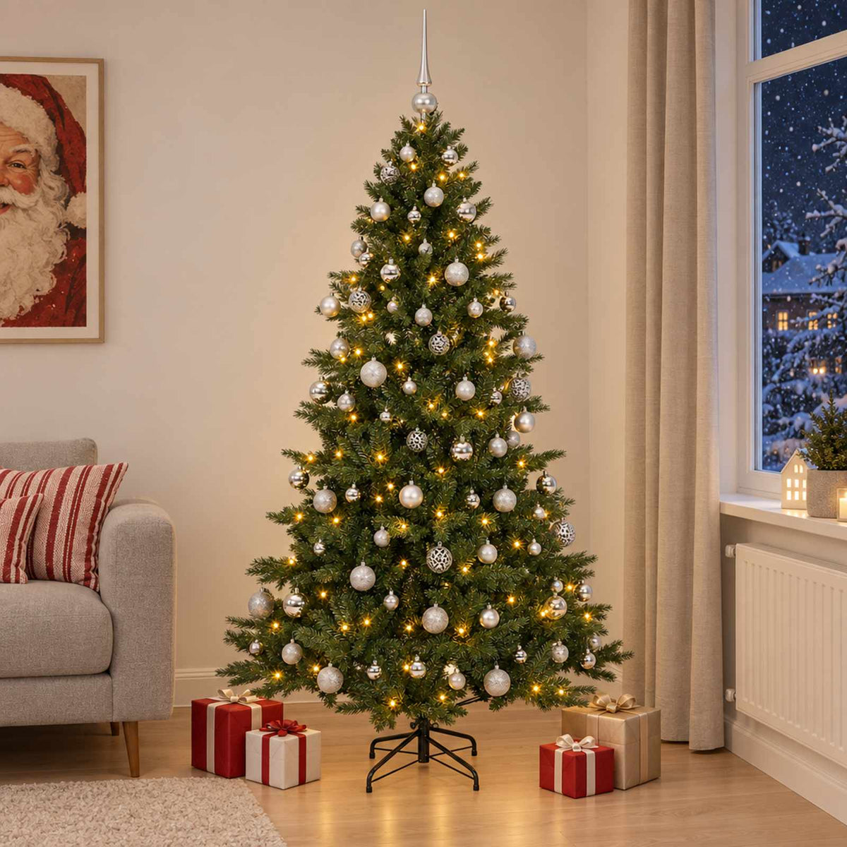 vidaXL Artificial Christmas Tree with Bauble 240 cm 300 LEDs 1