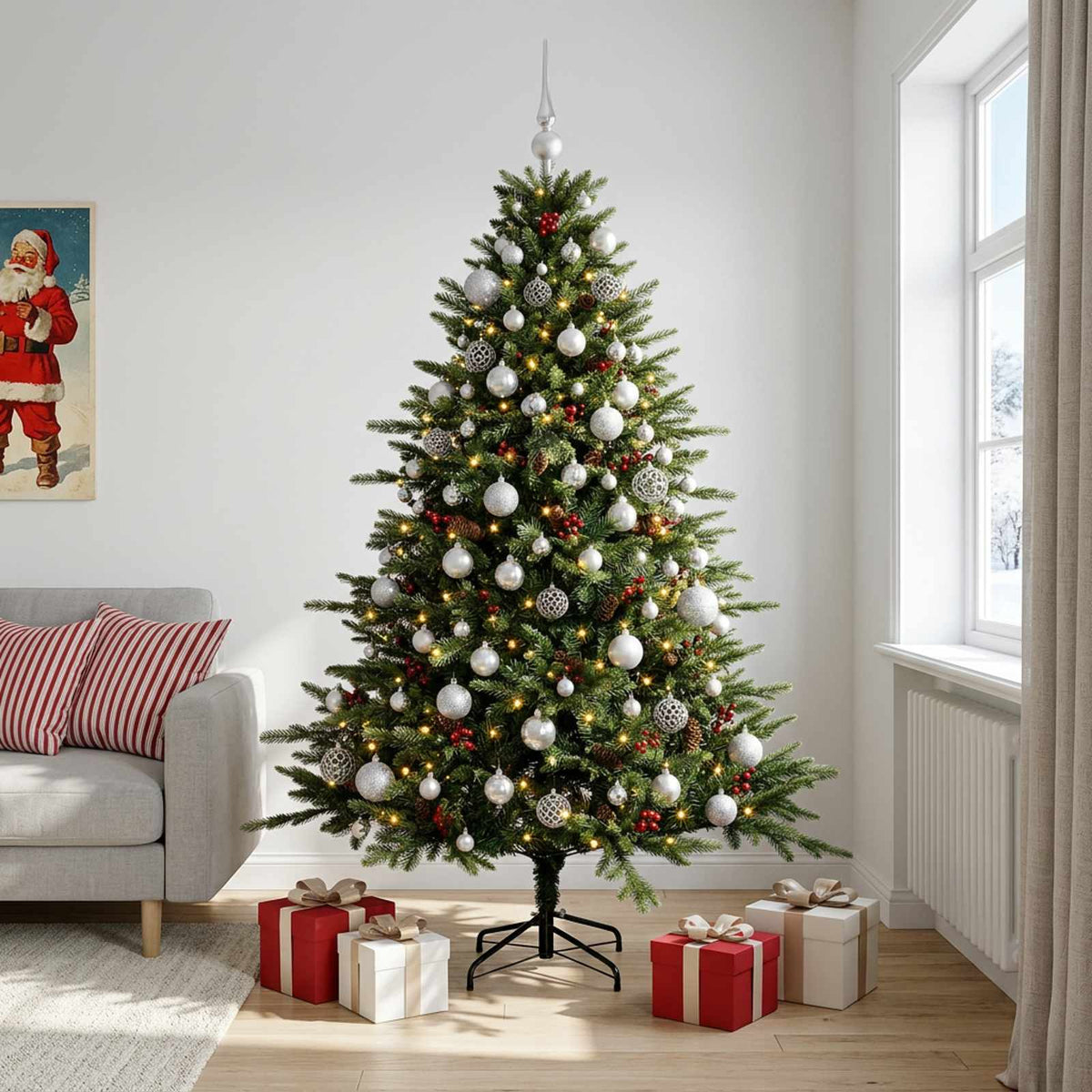 vidaXL Artificial Christmas Tree with Bauble 240 cm 300 LEDs 1