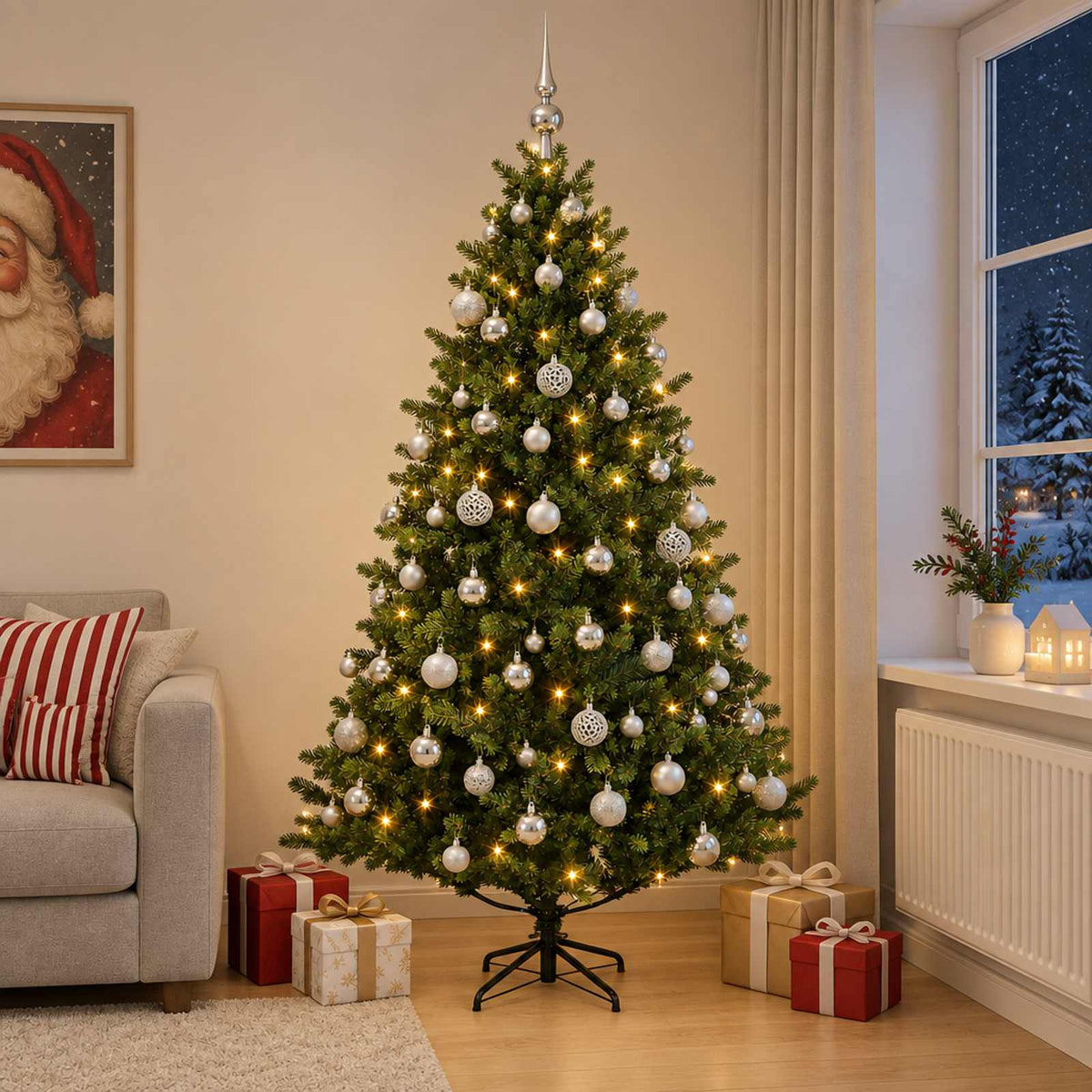 vidaXL Artificial Christmas Tree with Bauble 240 cm 300 LEDs 3