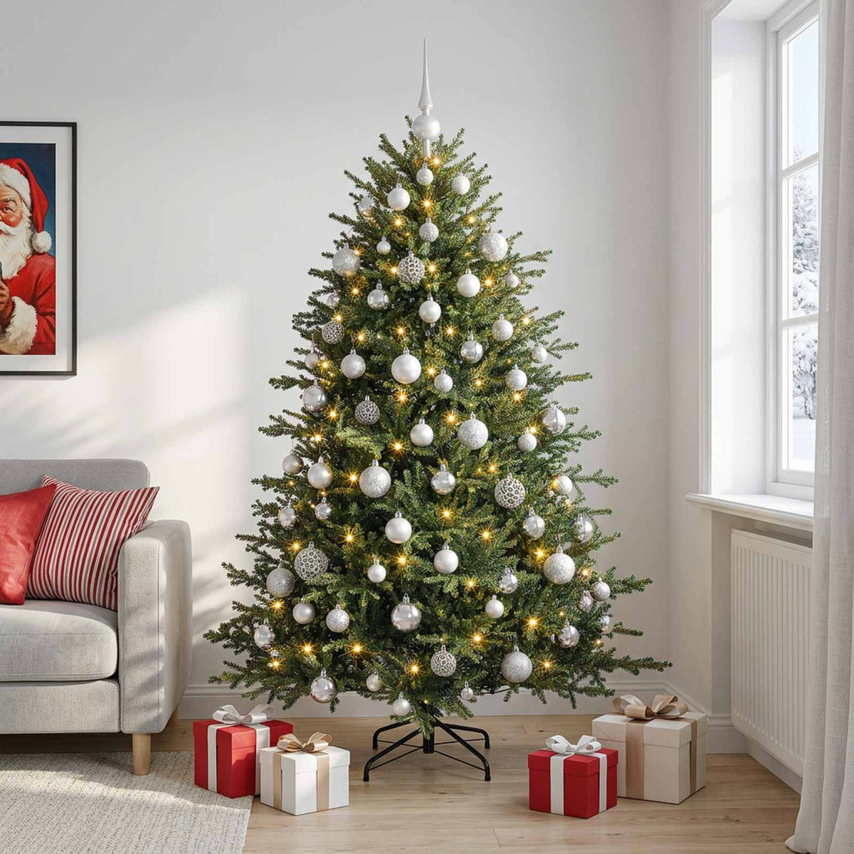 vidaXL Artificial Christmas Tree with Bauble 210 cm 300 LEDs 3