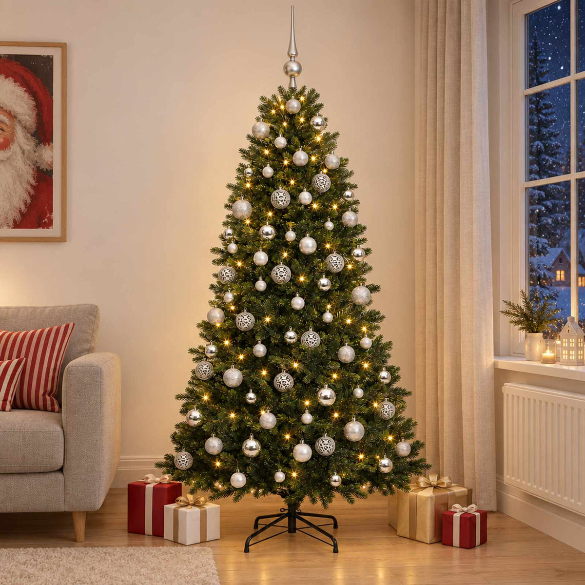 vidaXL Artificial Christmas Tree with Bauble 210 cm 300 LEDs 1