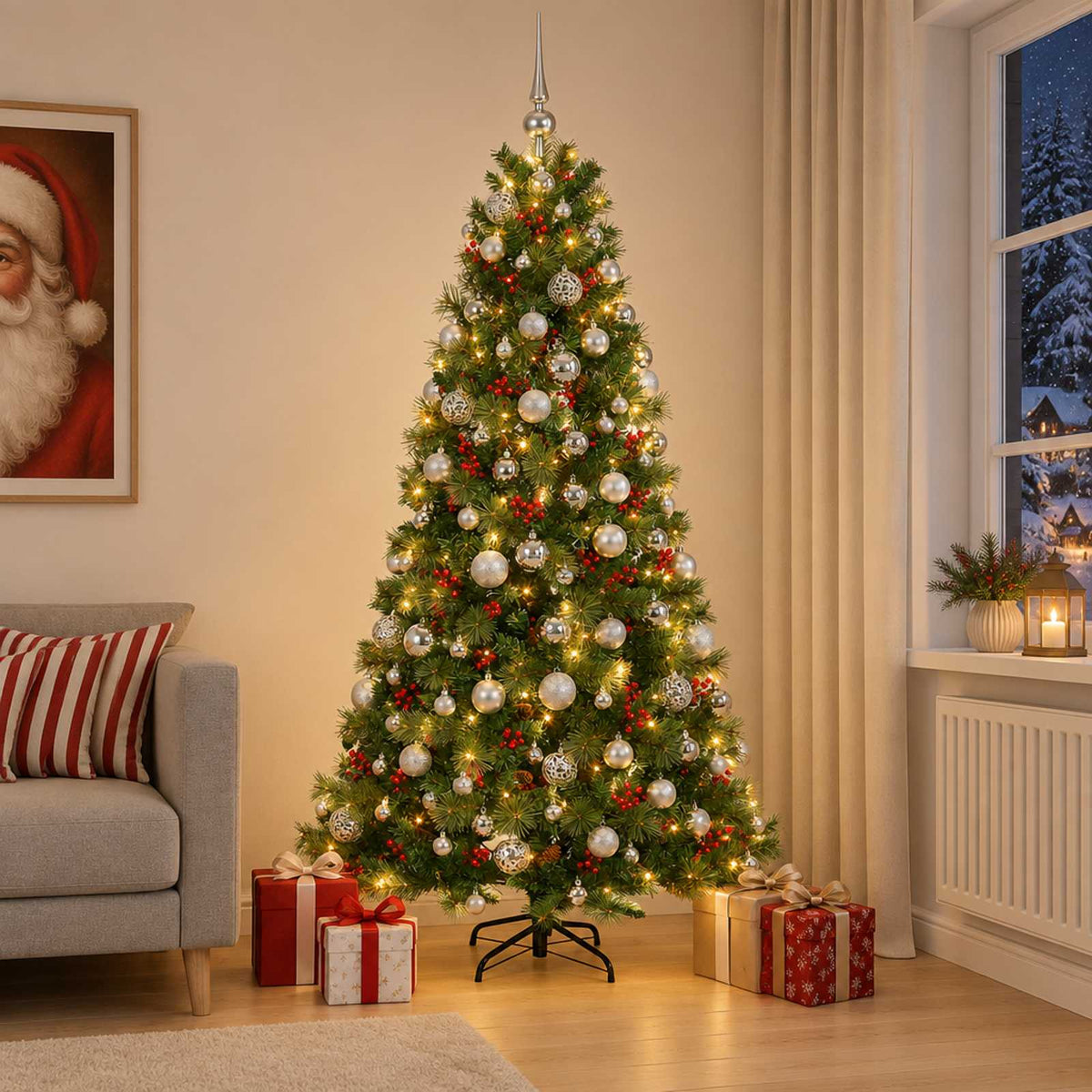 vidaXL Artificial Christmas Tree with Bauble 240 cm 300 LEDs 1