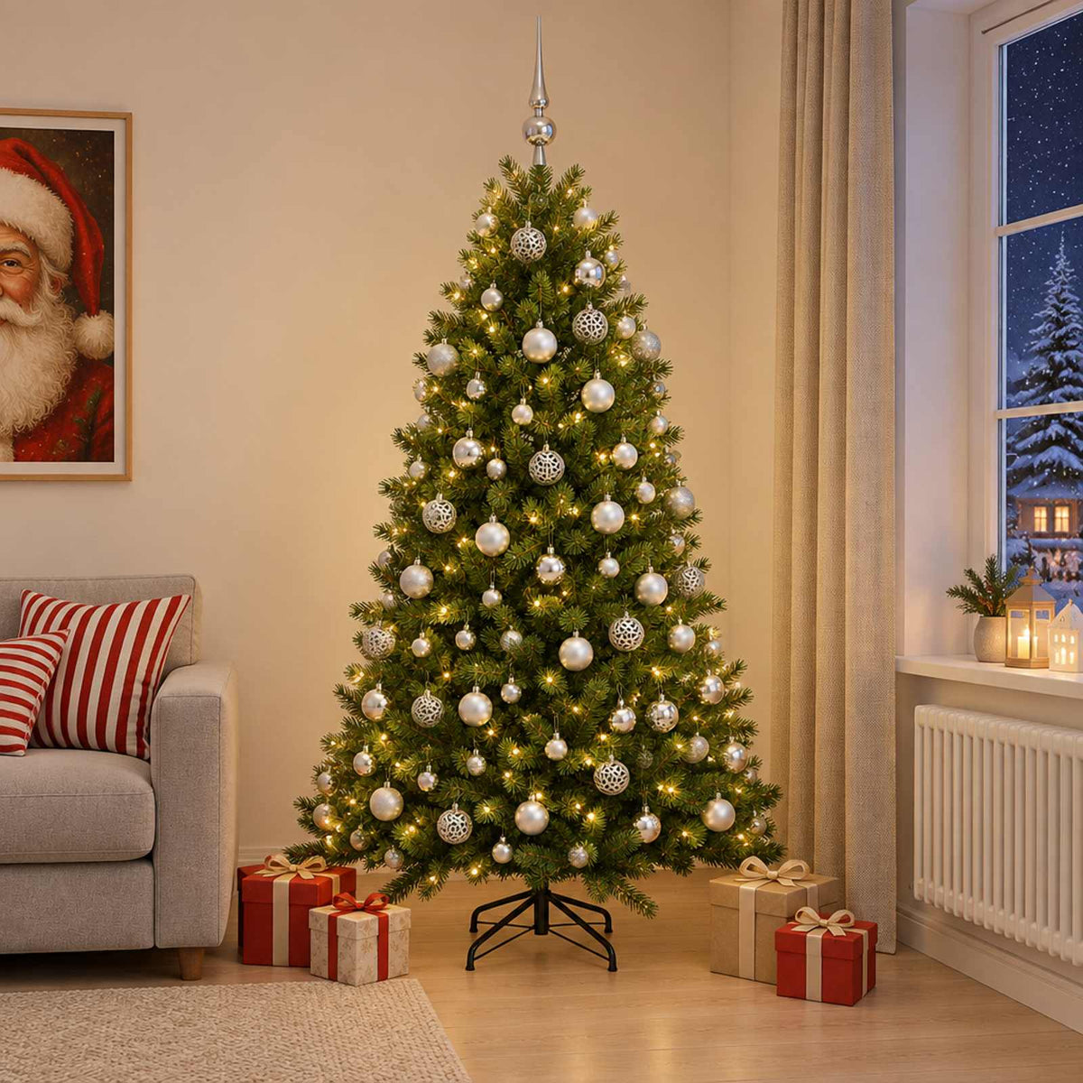 vidaXL Artificial Christmas Tree with Bauble 240 cm 300 LEDs 1
