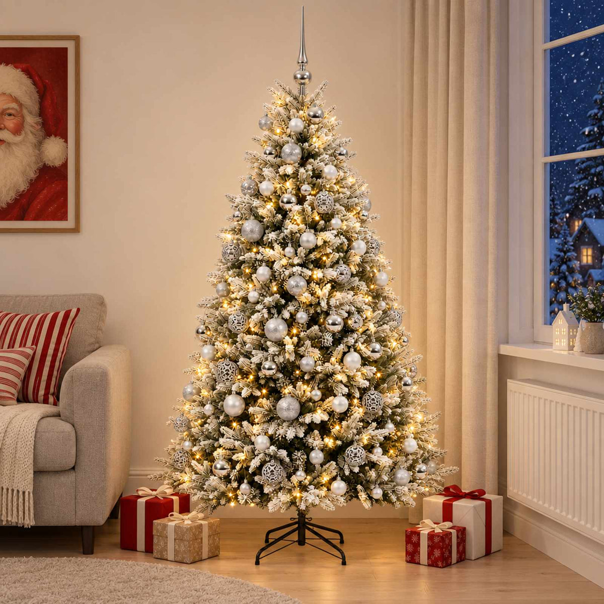 vidaXL Artificial Christmas Tree with Bauble 210 cm 300 LEDs 1