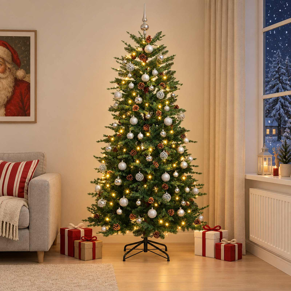 vidaXL Artificial Hinged Christmas Tree 240 cm 300 LEDs Warm White 1