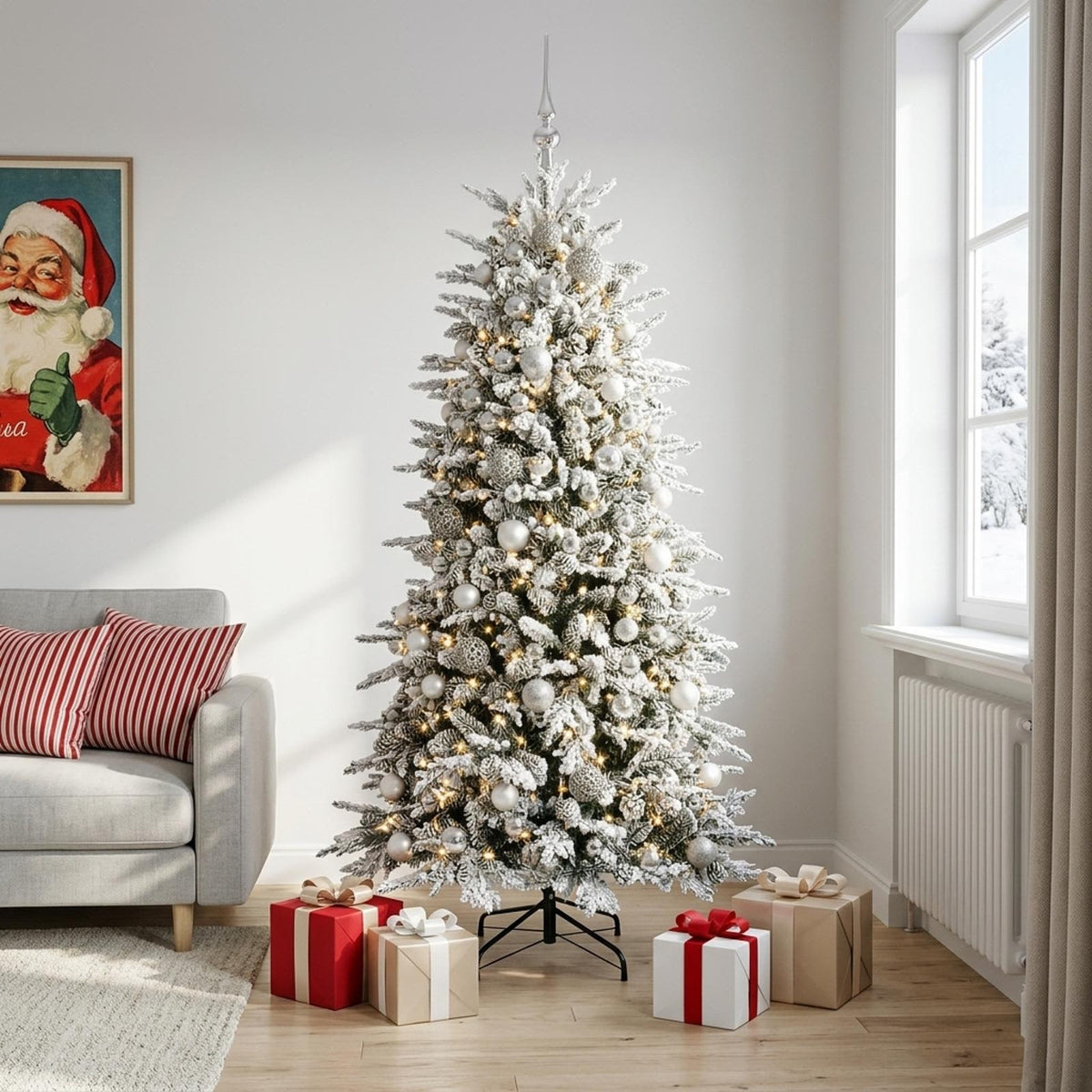 vidaXL Artificial Hinged Christmas Tree 240 cm 300 LEDs Warm White 1