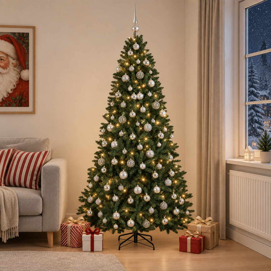 vidaXL Artificial Christmas Tree Dark Green with Bauble 210 cm 1