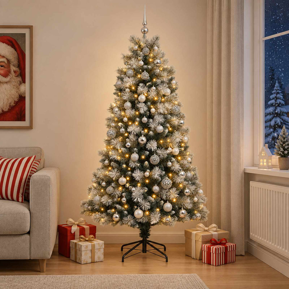 vidaXL Artificial Hinged Christmas Tree with Baubles 180 cm 300 LEDs