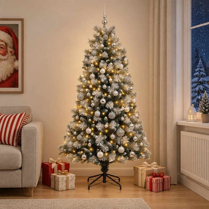 vidaXL Artificial Hinged Christmas Tree with Baubles 180 cm 300 LEDs 1