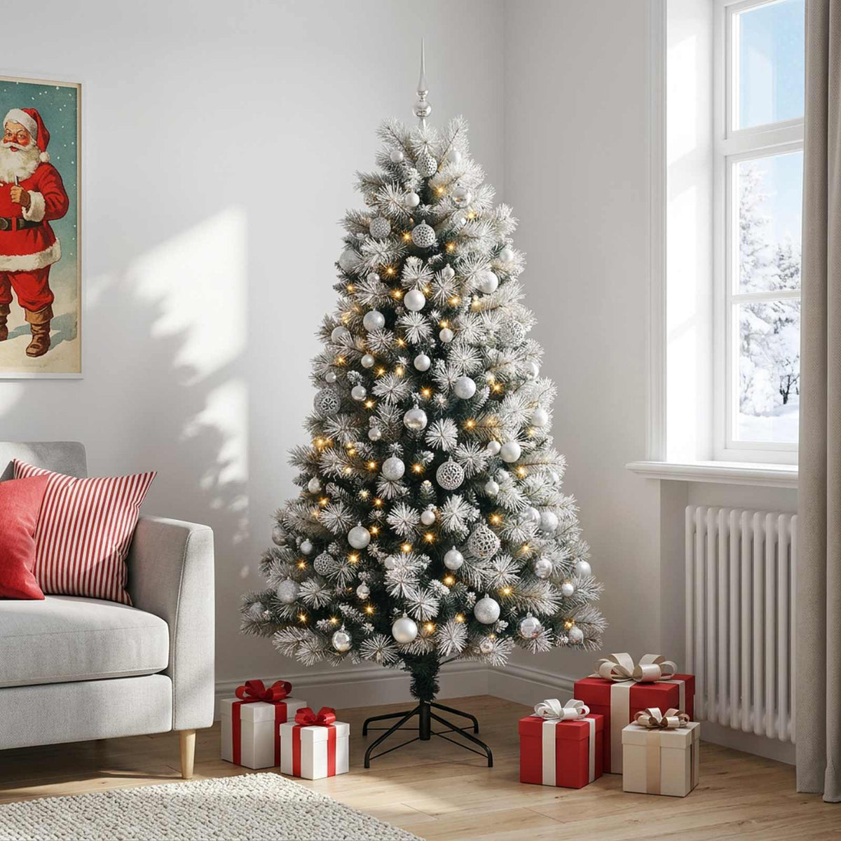 vidaXL Artificial Hinged Christmas Tree with Baubles 180 cm 300 LEDs 3