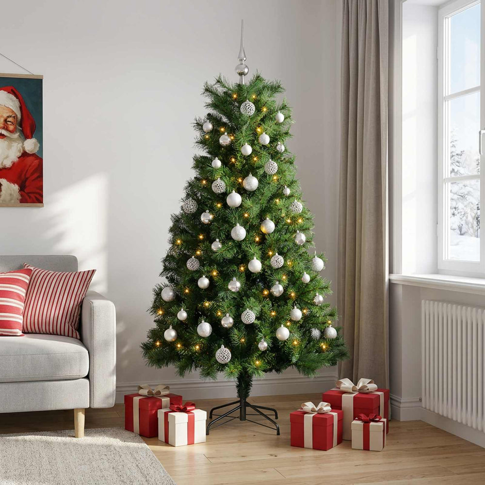 vidaXL Artificial Hinged Christmas Tree with Baubles 240 cm 300 LEDs