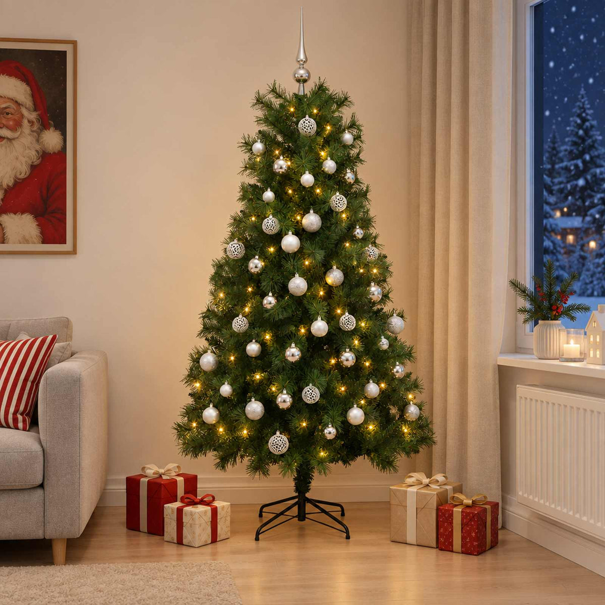 vidaXL Artificial Hinged Christmas Tree with Baubles 180 cm 300 LEDs 3