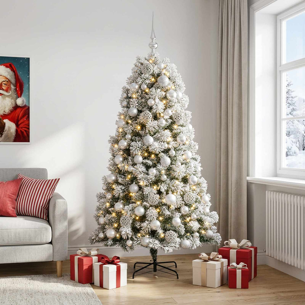 vidaXL Artificial Hinged Christmas Tree with Baubles 210 cm 300 LEDs