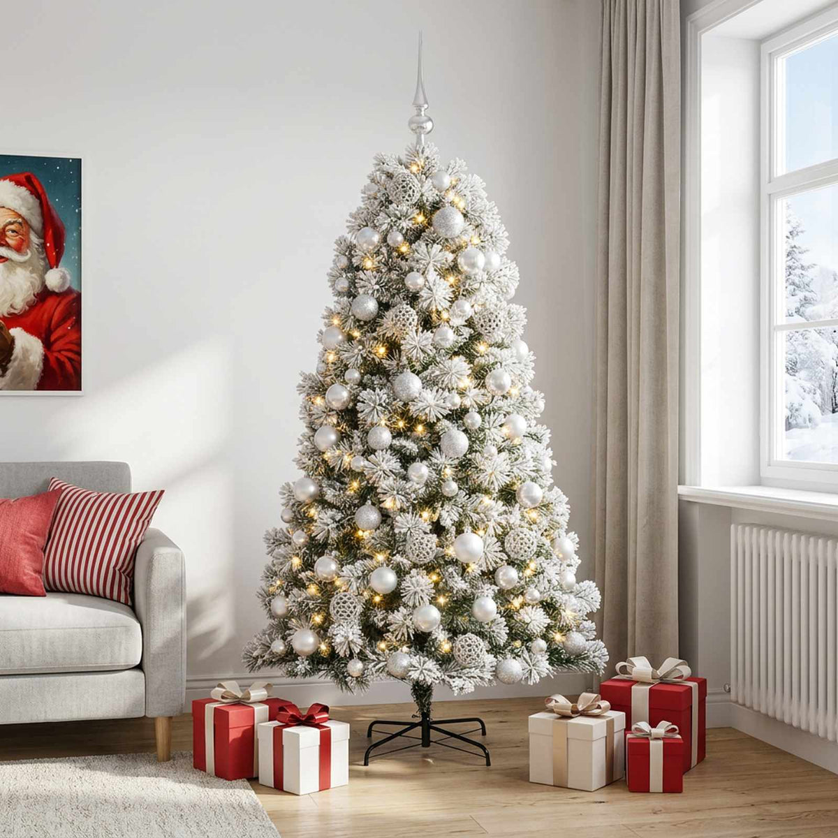 vidaXL Artificial Hinged Christmas Tree with Baubles 210 cm 300 LEDs 1