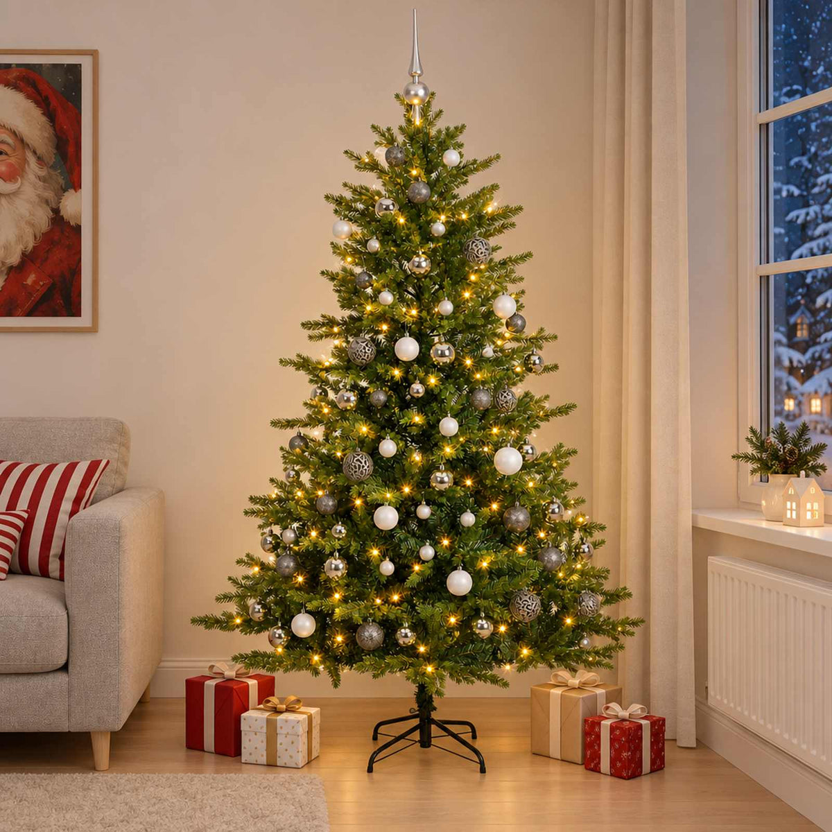 vidaXL Artificial Christmas Tree with Bauble 240 cm 300 LEDs 1