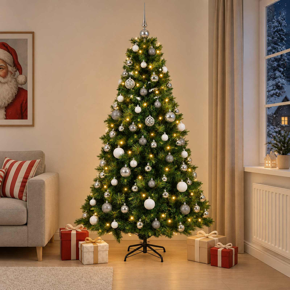 vidaXL Artificial Christmas Tree with Bauble 240 cm 300 LEDs 1