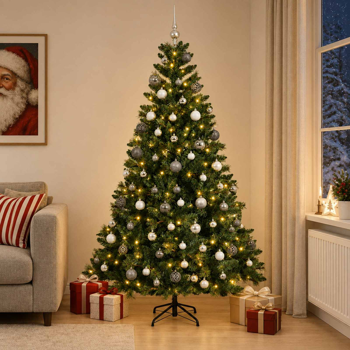 vidaXL Artificial Christmas Tree with Bauble 240 cm 300 LEDs 1