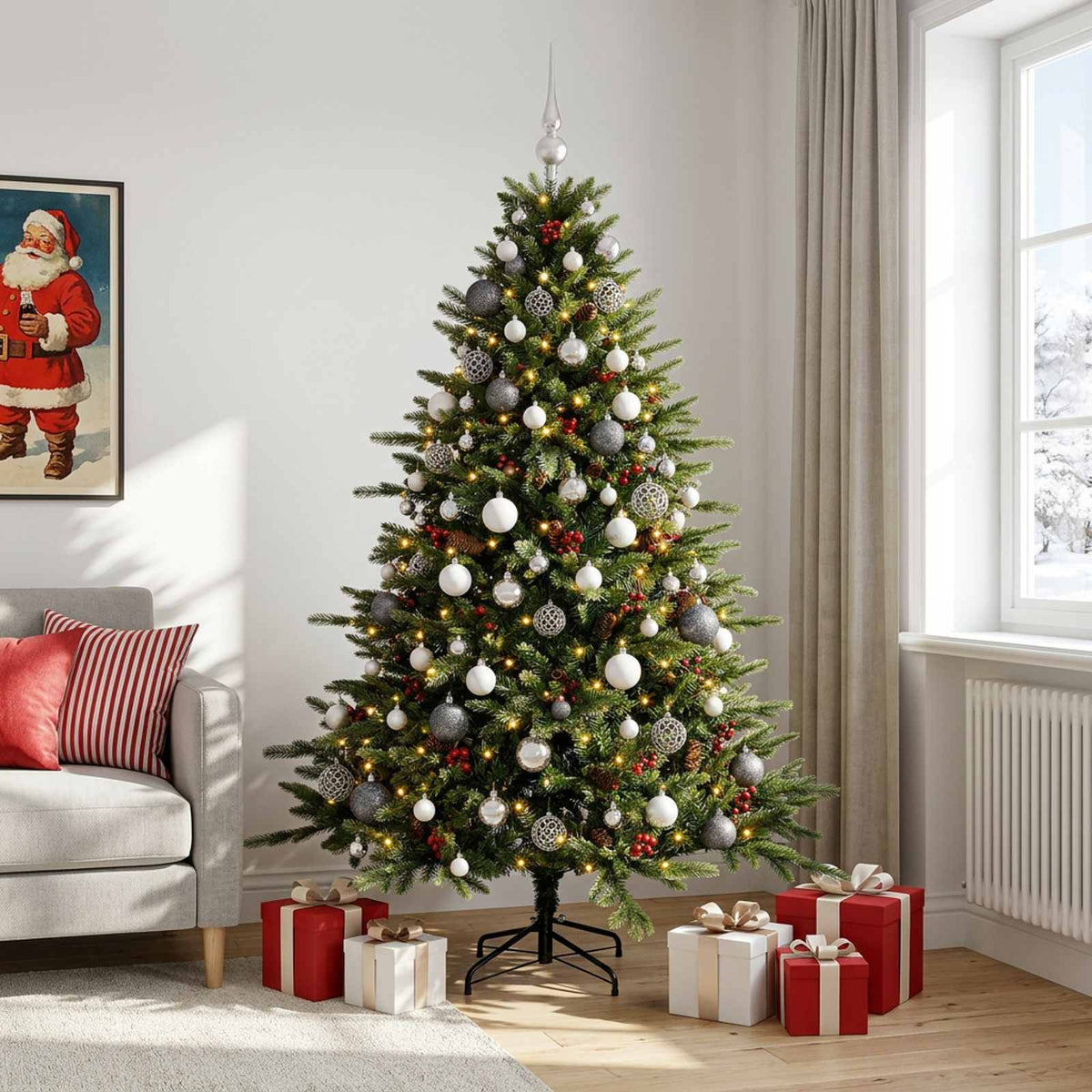 vidaXL Artificial Christmas Tree with Bauble 210 cm 300 LEDs 3