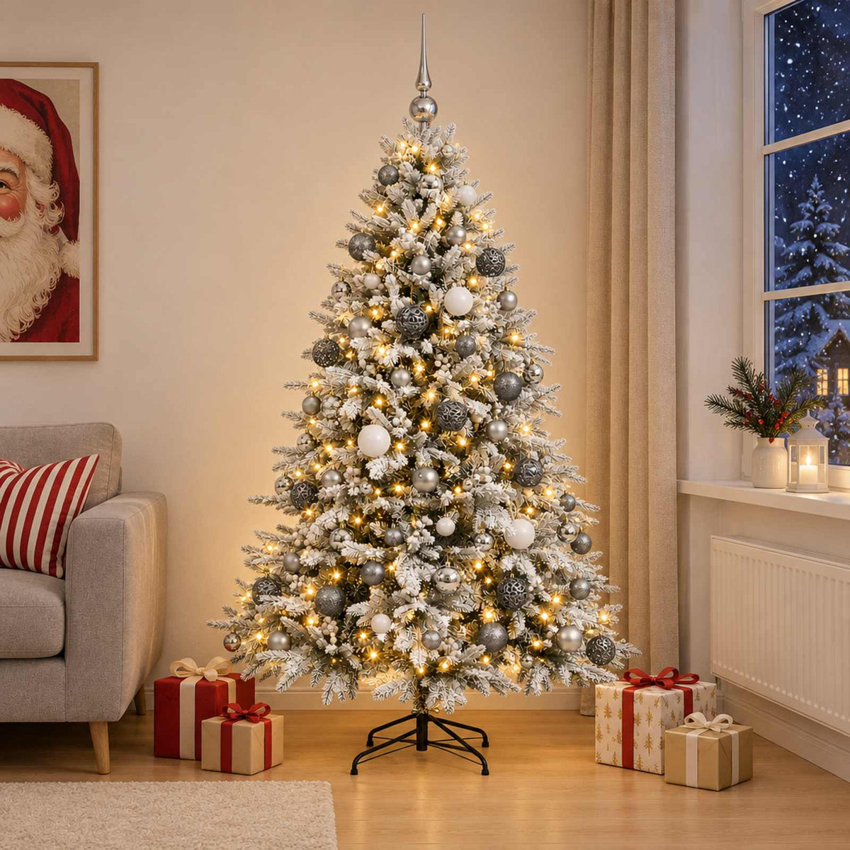 vidaXL Artificial Christmas Tree with Bauble 210 cm 300 LEDs 1