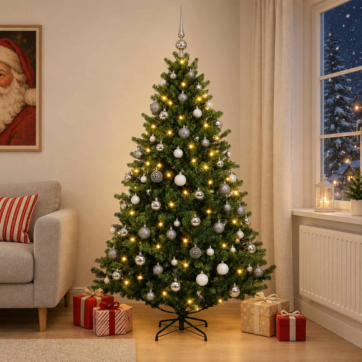 vidaXL Artificial Christmas Tree with Bauble 210 cm 300 LEDs 3