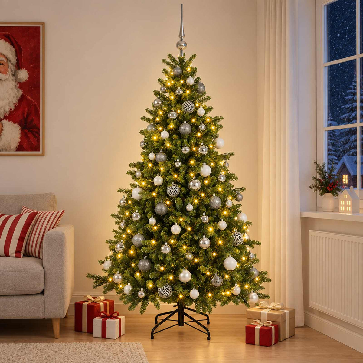 vidaXL Artificial Christmas Tree with Bauble 180 cm 300 LEDs 1