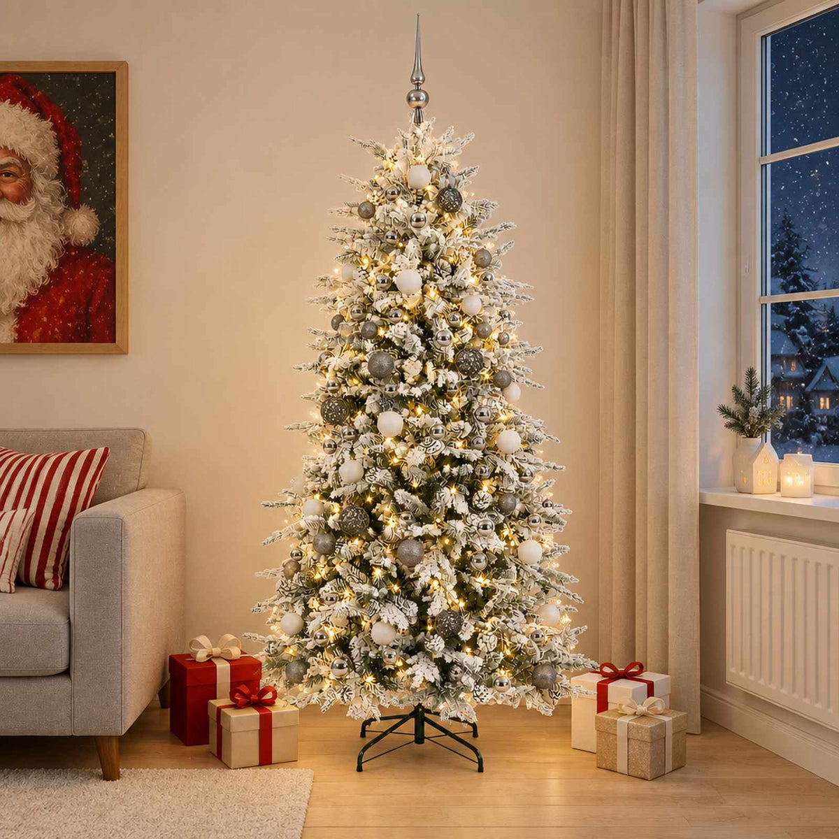 vidaXL Artificial Hinged Christmas Tree 240 cm 300 LEDs Warm White 1