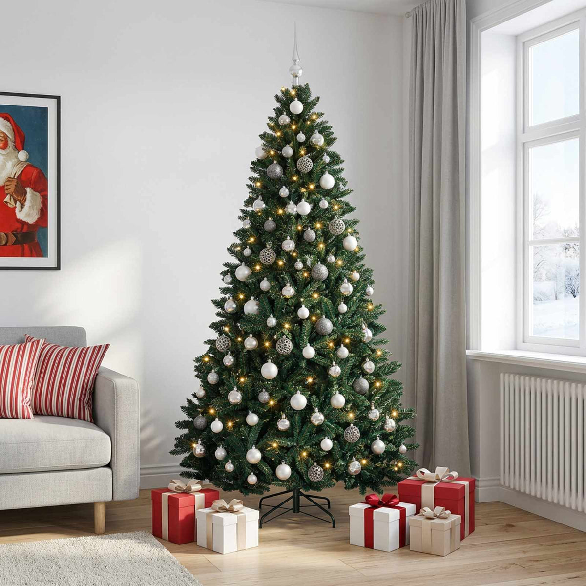 vidaXL Artificial Christmas Tree Dark Green with Bauble 210 cm 3