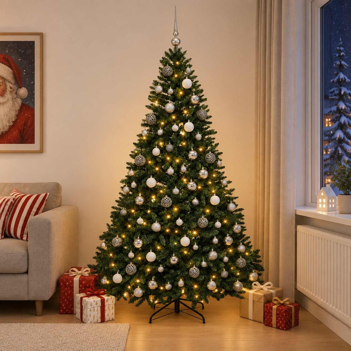 vidaXL Artificial Christmas Tree Dark Green with Bauble 240 cm 1