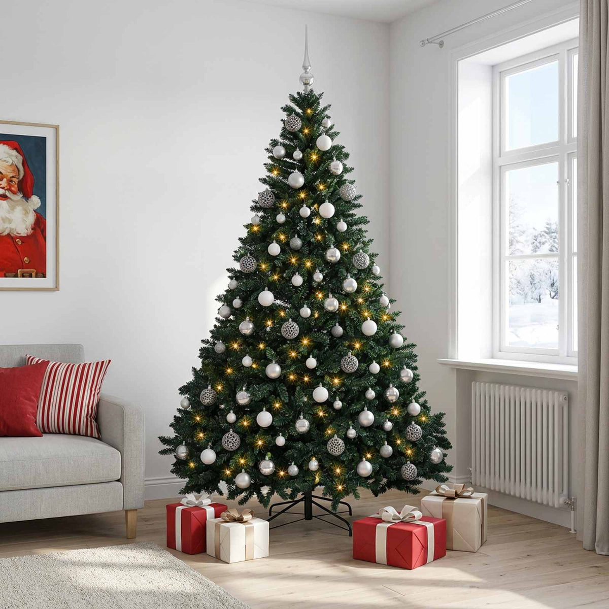 vidaXL Artificial Christmas Tree Dark Green with Bauble 270 cm 3