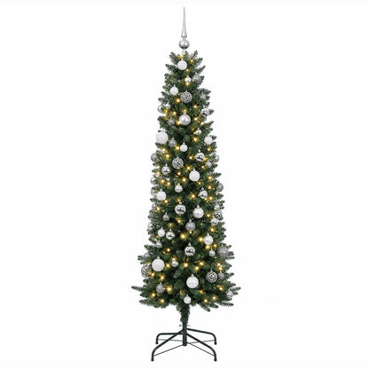 vidaXL Artificial Slim Christmas Tree with Baubles 210 cm 300 LEDs 4