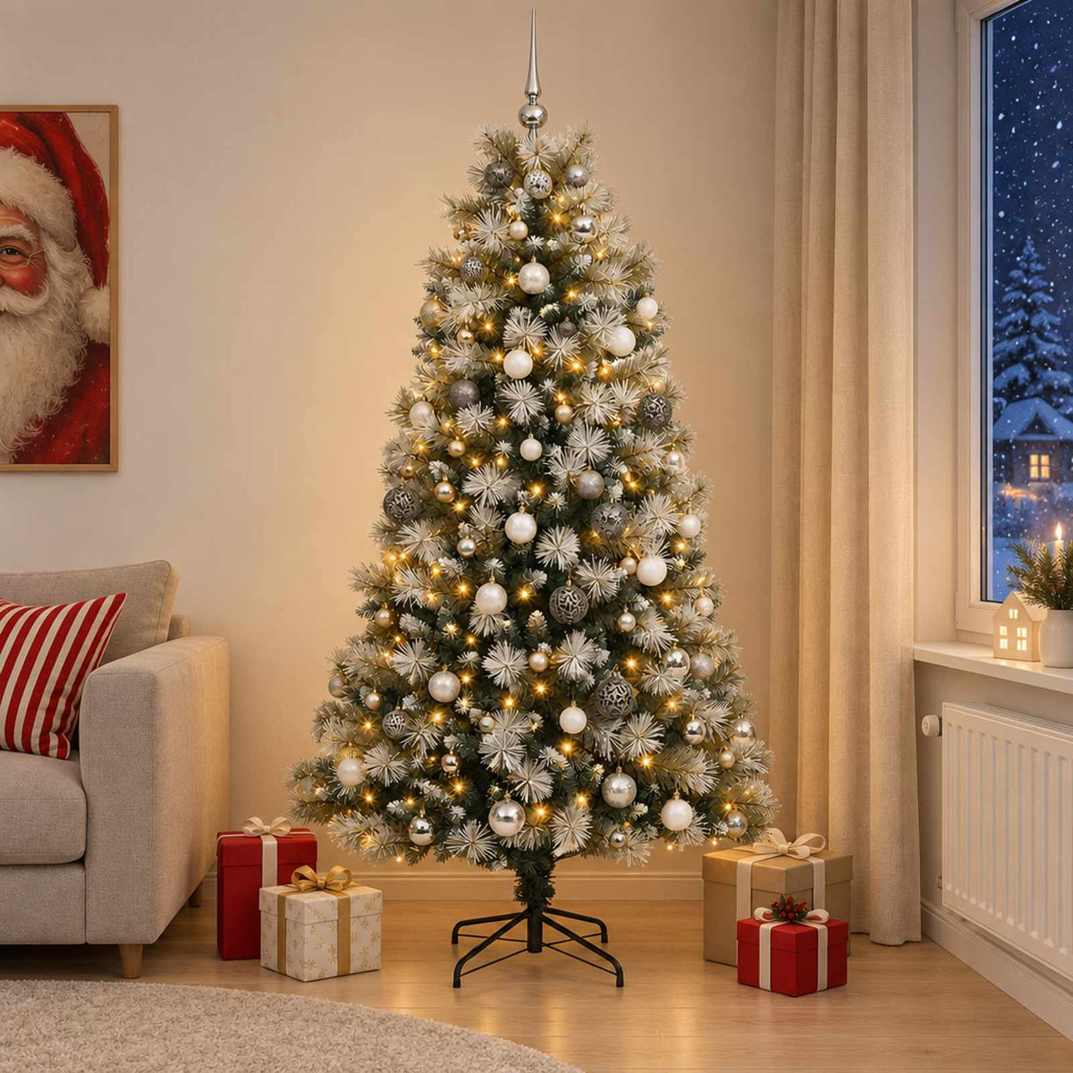 vidaXL Artificial Hinged Christmas Tree with Baubles 210 cm 300 LEDs 1