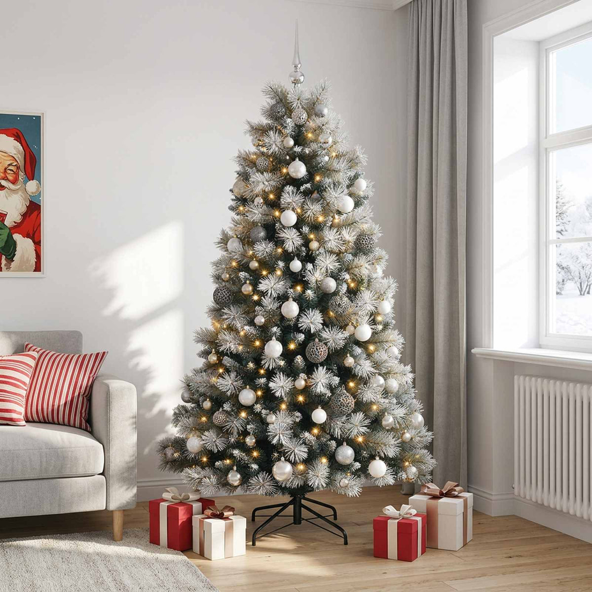 vidaXL Artificial Hinged Christmas Tree with Baubles 240 cm 300 LEDs 3