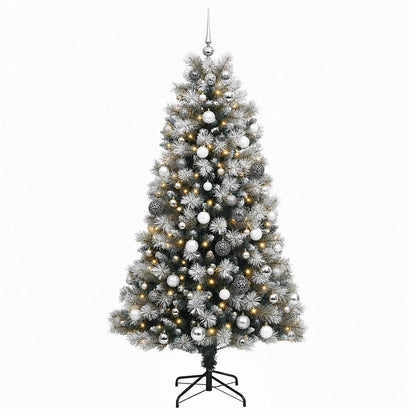 vidaXL Artificial Hinged Christmas Tree with Baubles 210 cm 300 LEDs 4