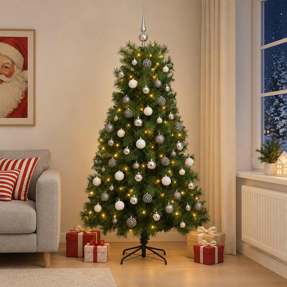 vidaXL Artificial Hinged Christmas Tree with Baubles 180 cm 300 LEDs 1