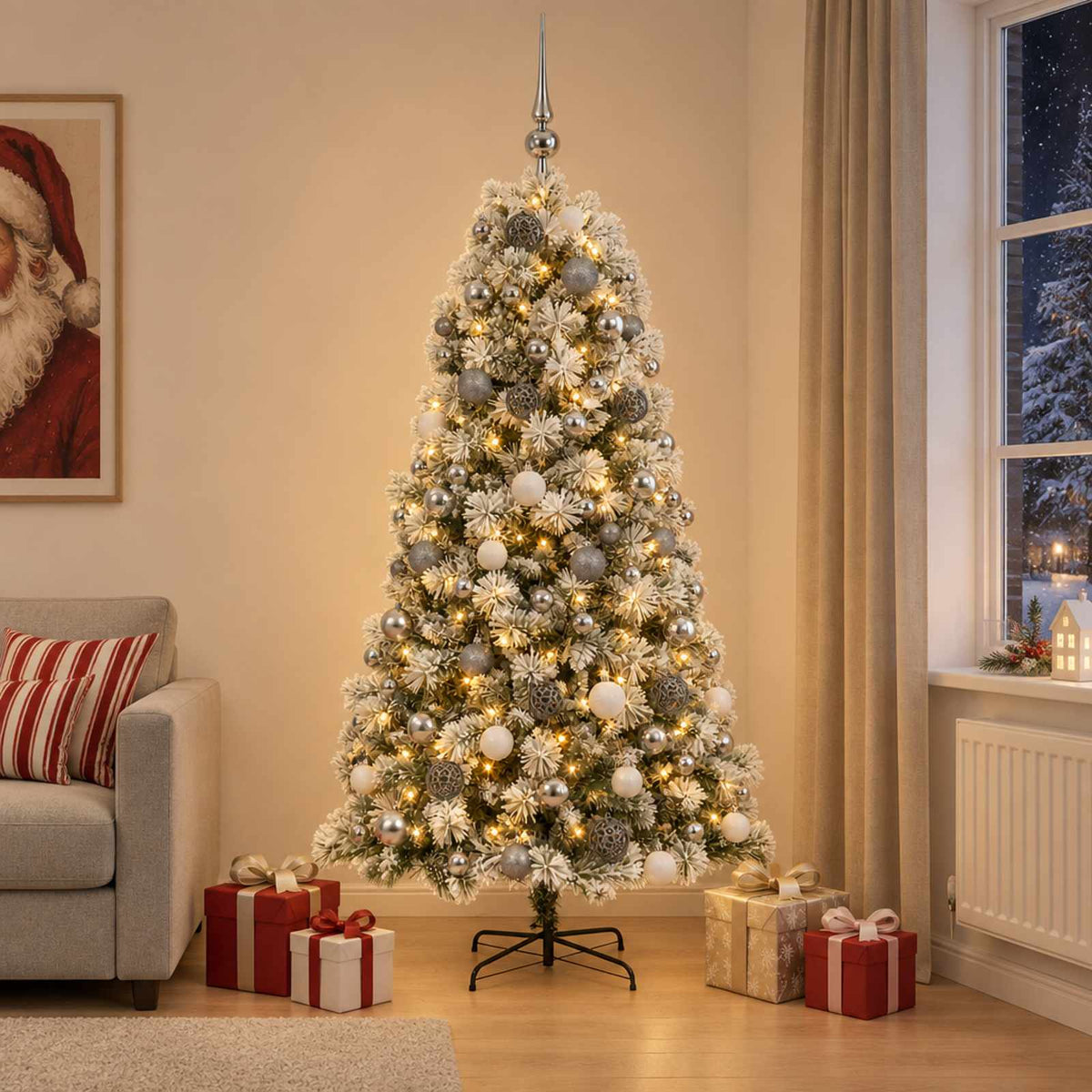 vidaXL Artificial Hinged Christmas Tree with Baubles 180 cm 300 LEDs 3