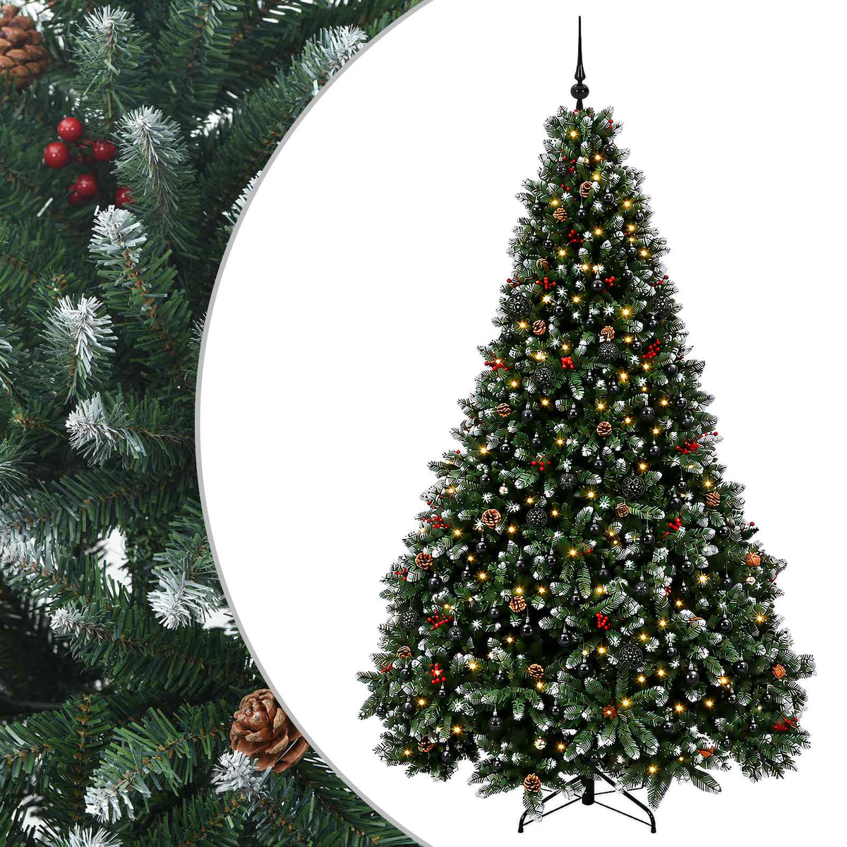 Artificial Christmas Tree Green with Bauble 300 cm 600 LEDs Green with frosted tips Ø 177 x 300 cm with 300 LEDs&black balls