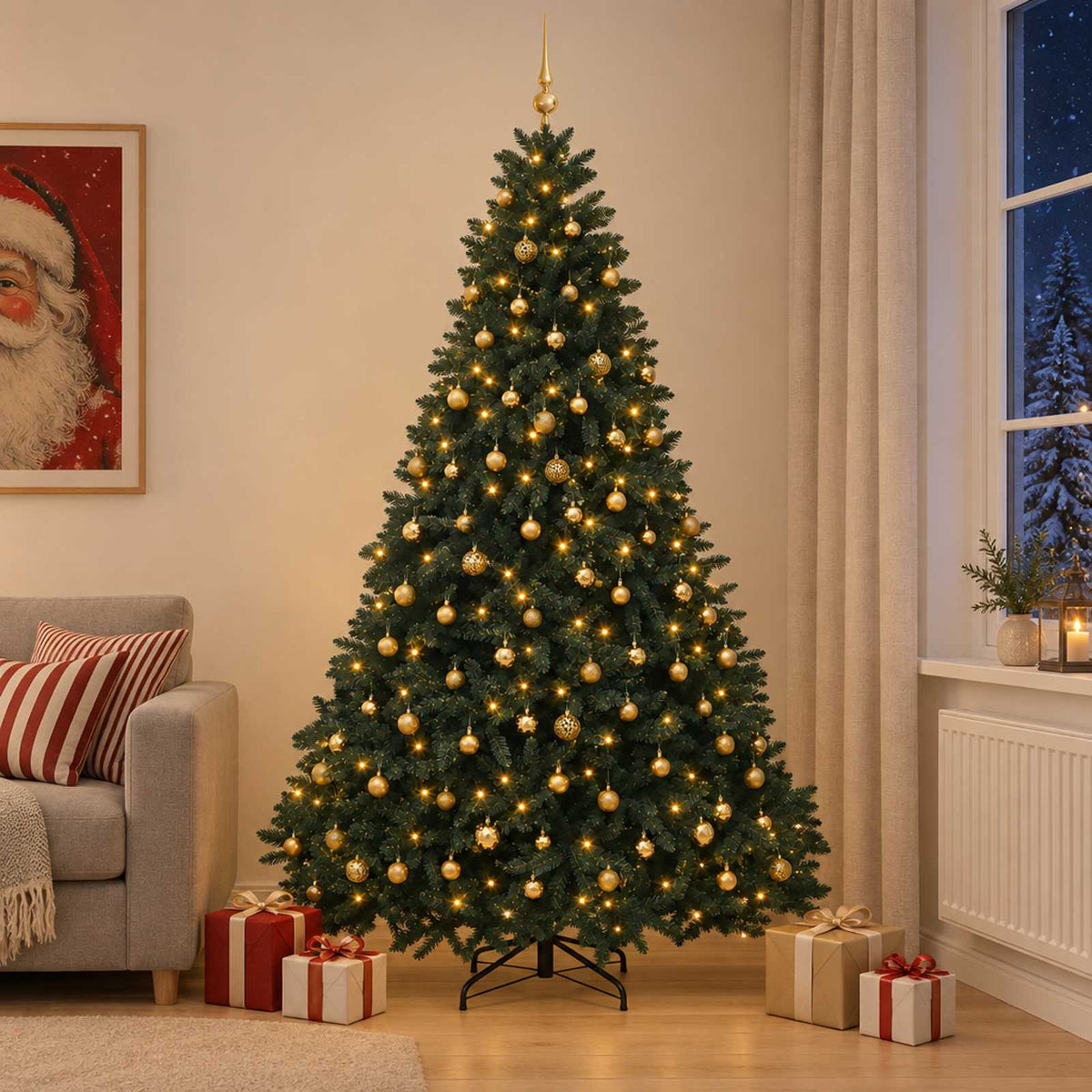 vidaXL Artificial Christmas Tree Dark Green with Bauble 300 cm 1
