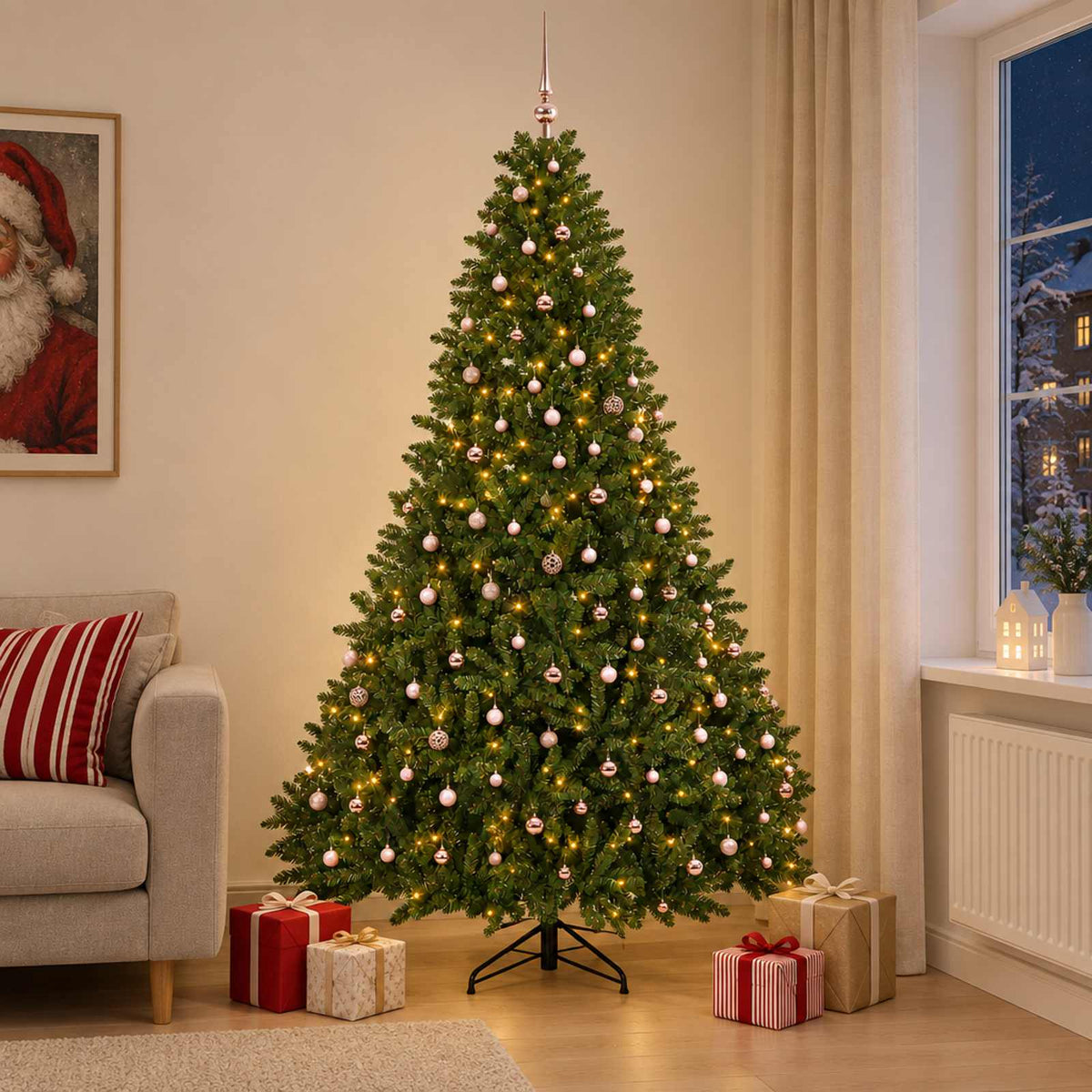 Artificial Christmas Tree with Bauble 120 cm Light Green Ø 166 x 270 cm with 300 LEDs&pink balls
