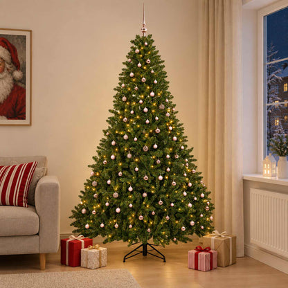 Artificial Christmas Tree with Bauble 120 cm Light Green Ø 166 x 270 cm with 300 LEDs&pink balls