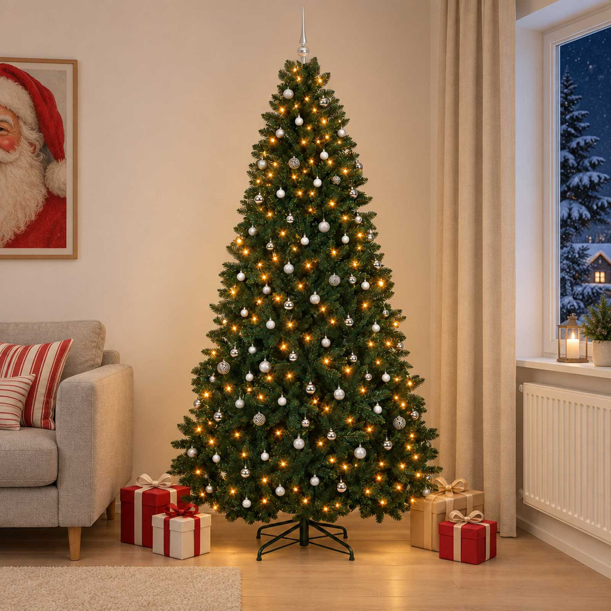vidaXL Artificial Christmas Tree Dark Green with Bauble 300 cm 1