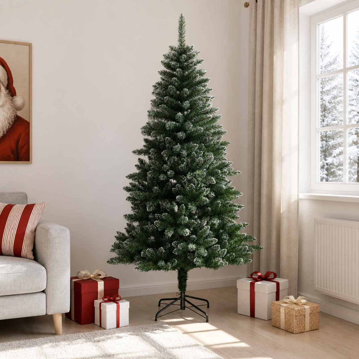 vidaXL Artificial Hinged Christmas Tree 210 cm PVC and Metal Frosted 1