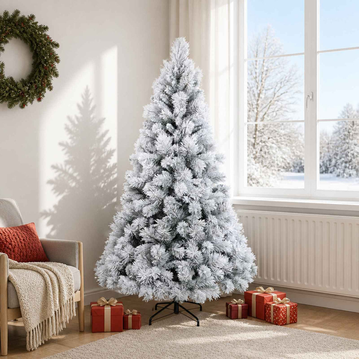 Artificial Christmas Tree with Bauble 300 LEDs Green and White 180 cm without LED