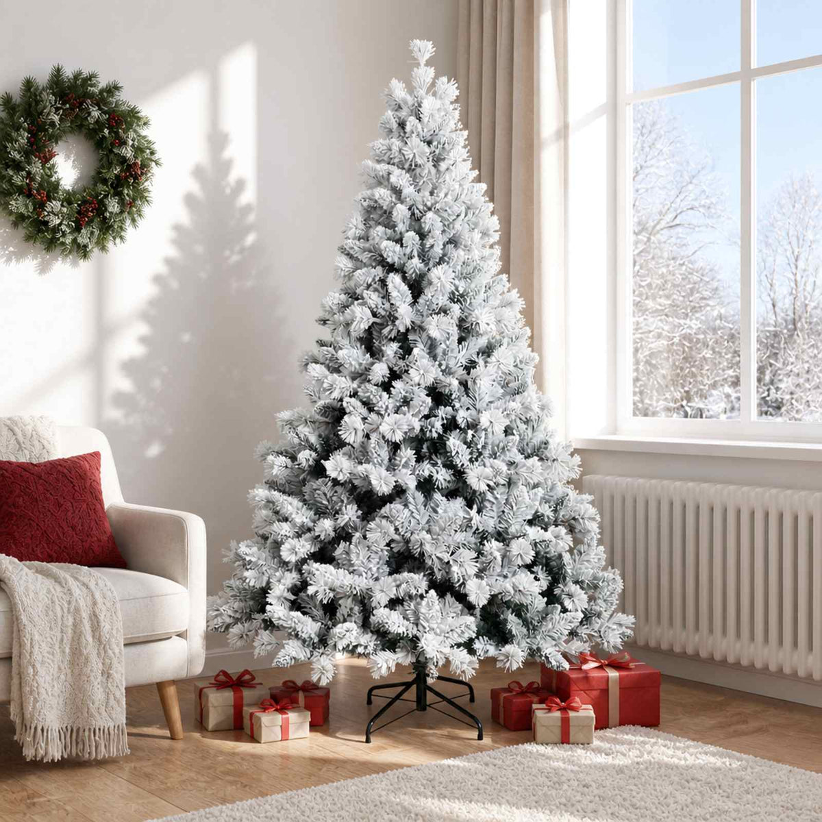 Artificial Christmas Tree with Bauble 300 LEDs Green and White Height 180 cm without LED